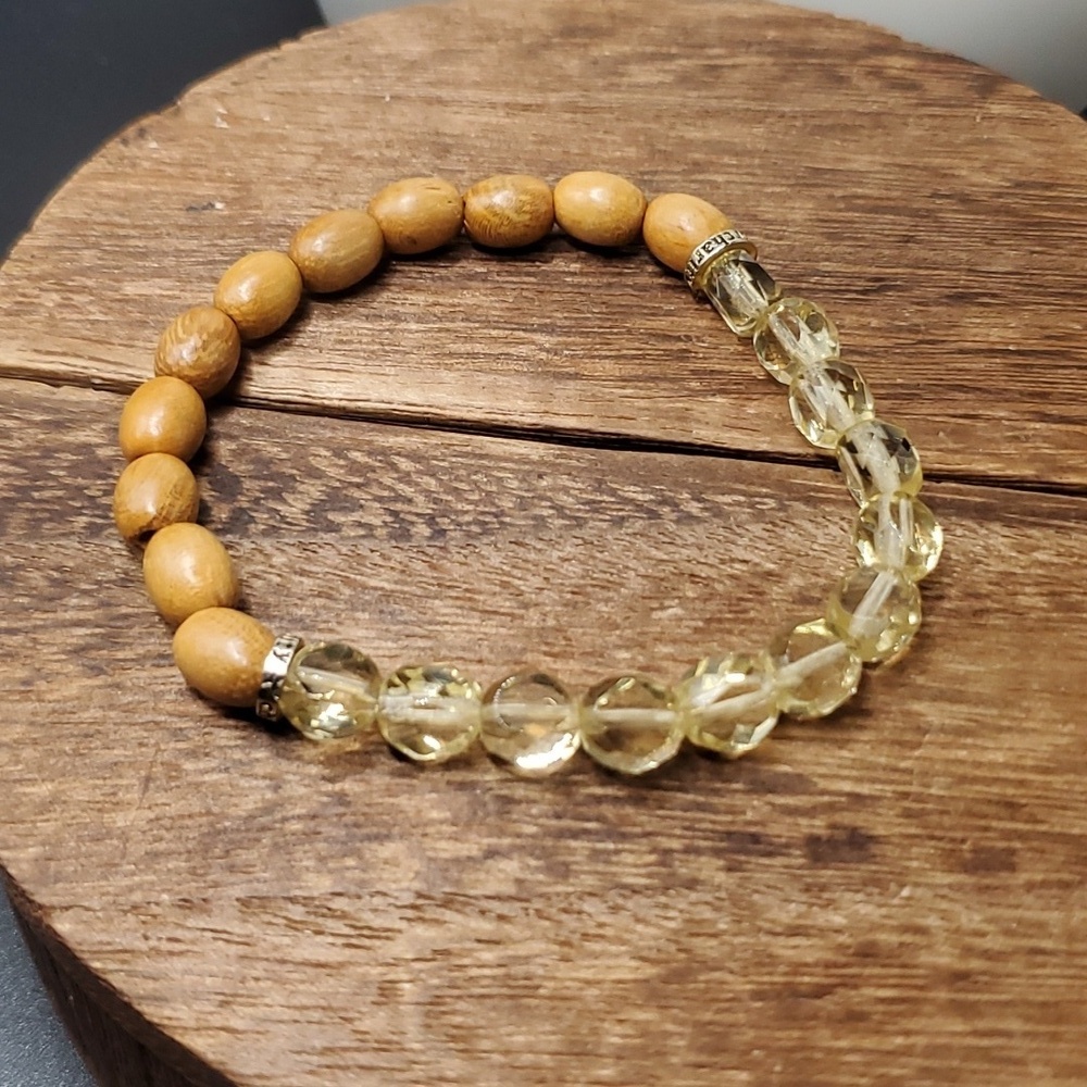 B3239 citrine white and rosewood‎ beaded bracelet